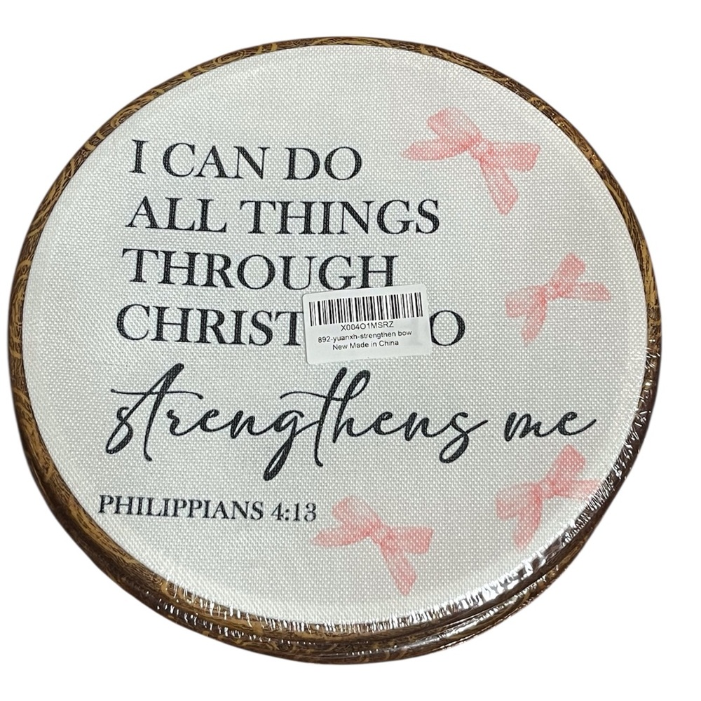 4 Piece Bundle Biblical Scripture Inspirational Wall Art with Pink Bows - Picture 4 of 4